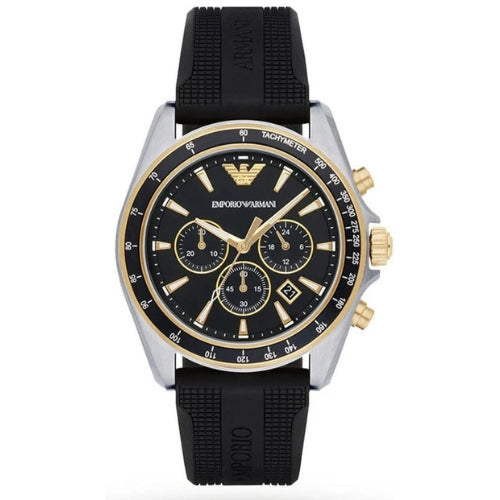 Emporio Armani Quartz Chronograph Black Silicone Strap Black Dial 44mm Men's Watch - AR80003