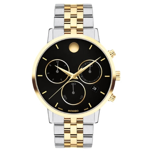 Movado Stainless Steel & Light Yellow Pvd Black Dial Chronograph Men's Watch - 0607777