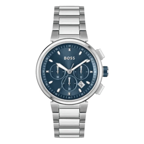Hugo Boss One Chronograph Blue Dial Silver Steel Strap Watch For Men - 1513999