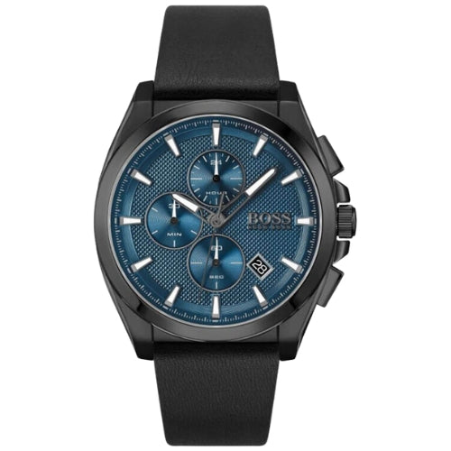 Hugo Boss Grandmaster Blue Dial Black Leather Strap Watch for Men - 1513883