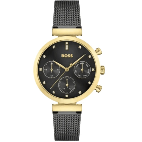 Hugo Boss Flawless Chronograph Black Dial Black Mesh Bracelet Watch for Women - 1502627