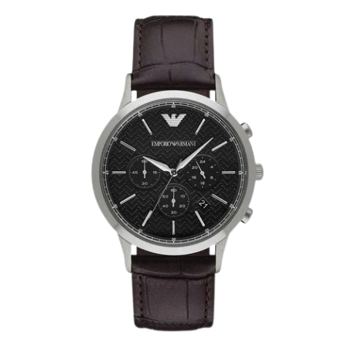 Emporio Armani Renato Chronograph Black Dial Brown Leather Strap Men's Watch - AR2482