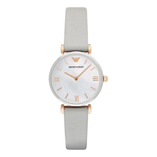 Emporio Armani White Dial Gray Leather Women's Watch - AR1965
