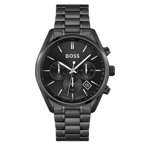Hugo Boss Champion Chronograph Black Dial Black Steel Strap Watch for Men - 1513960