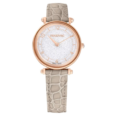 Swarovski Crystalline Wonder Leather Strap Pvd Rose Gold Beige Crystal Women's Watch - 5656899