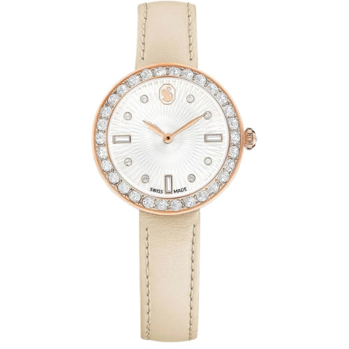 Swarovski Certa Crystals Silver Dial Beige Leather Strap Women's Watch - 5672968