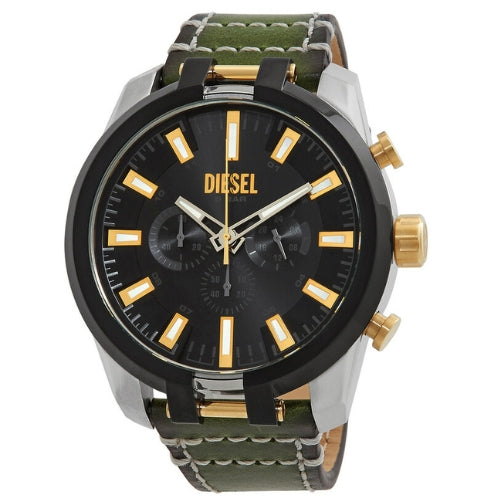 Diesel Silver , Green Leather Band Men's Watch - DZ4588