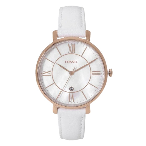Fossil Jacqueline Quartz Mother of Pearl White Dial White Leather Strap Watch for Women - ES4579