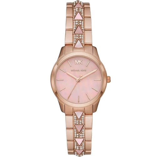 Michael Kors Runway Mercer Mother of Pearl Dial Rose Gold-Tone Stainless Steel Watch For Women - MK6856
