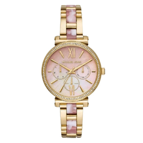 Michael Kors Sofie Crystals Mother of Pearl Pink Dial Two Tone Steel Strap Watch For Women - MK4344