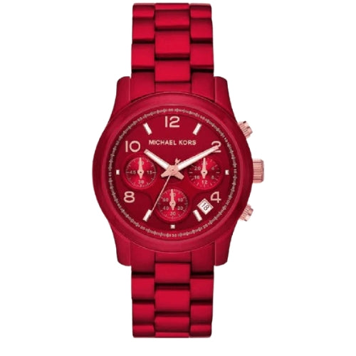 Michael Kors Runway Analog Chronograph Red Dial Red Steel Strap Watch for Women - MK7436