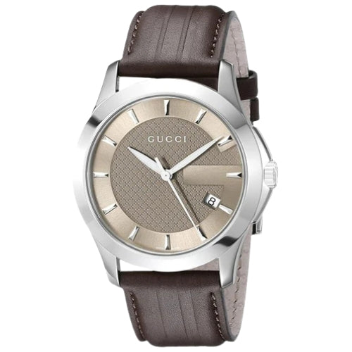 Gucci G-Timeless Quartz Brown Dial Brown Rubber Strap Watch For Men - YA126403