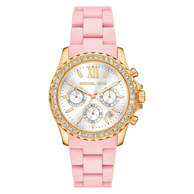 Michael Kors Oversized Everest Pavé Gold-Tone and Silicone Watch in BLUSH - MKO1134