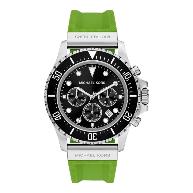 Michael Kors Oversized Everest Silver-Tone and Silicone Watch in JUNGLE GREEN - MKO1161