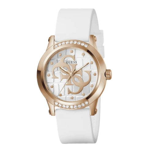 GUESS Ladies White Rose Gold Tone Analog Watch - GW0860L4