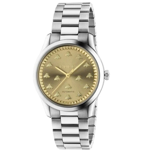 Gucci G Timeless Quartz Gold Dial Silver Steel Strap Watch for Women - YA1265035