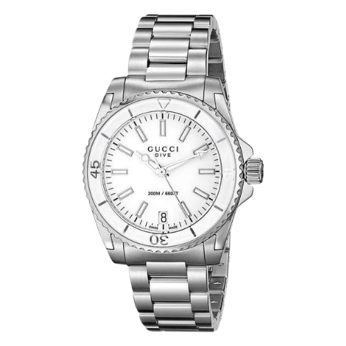Gucci Dive Quartz White Dial Stainless Steel Unisex Watch - YA136402