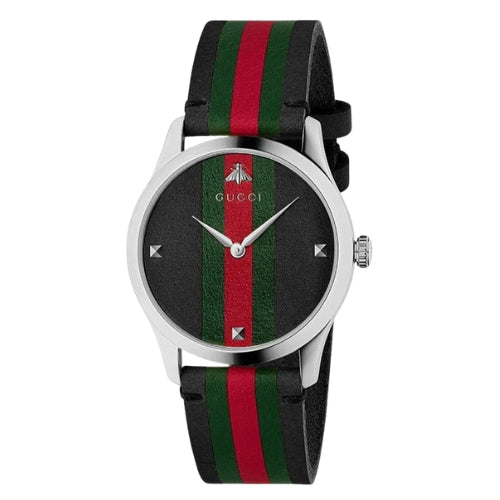 Gucci G-Timeless Black Dial Black Leather Strap Men's Watch YA1264079