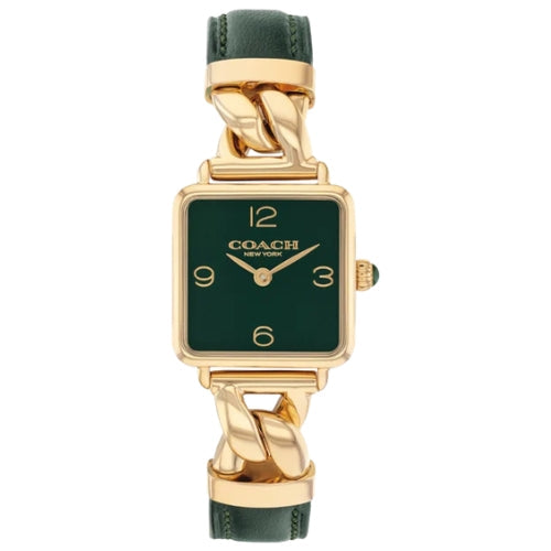 Coach Cass Gold-Tone IP Square Watch with Green Dial and Green Leather Strap Women's Watch - 14504557