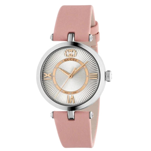 Gucci Silver Case Pink Leather Women's Watch Ya167506