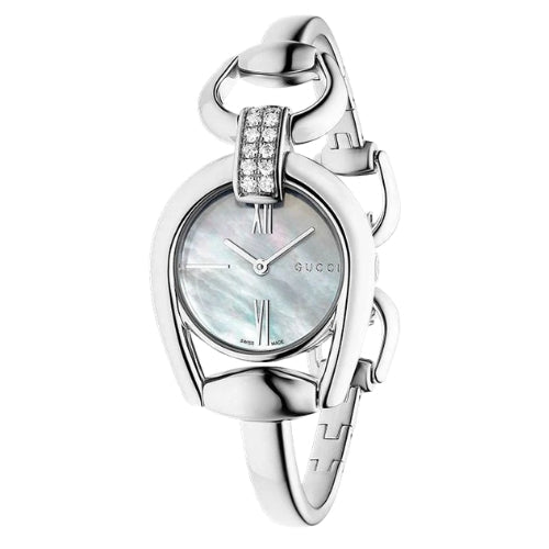 Gucci Horsebit Small Whte Mother of Pearl Dial Ladies Watch YA139504
