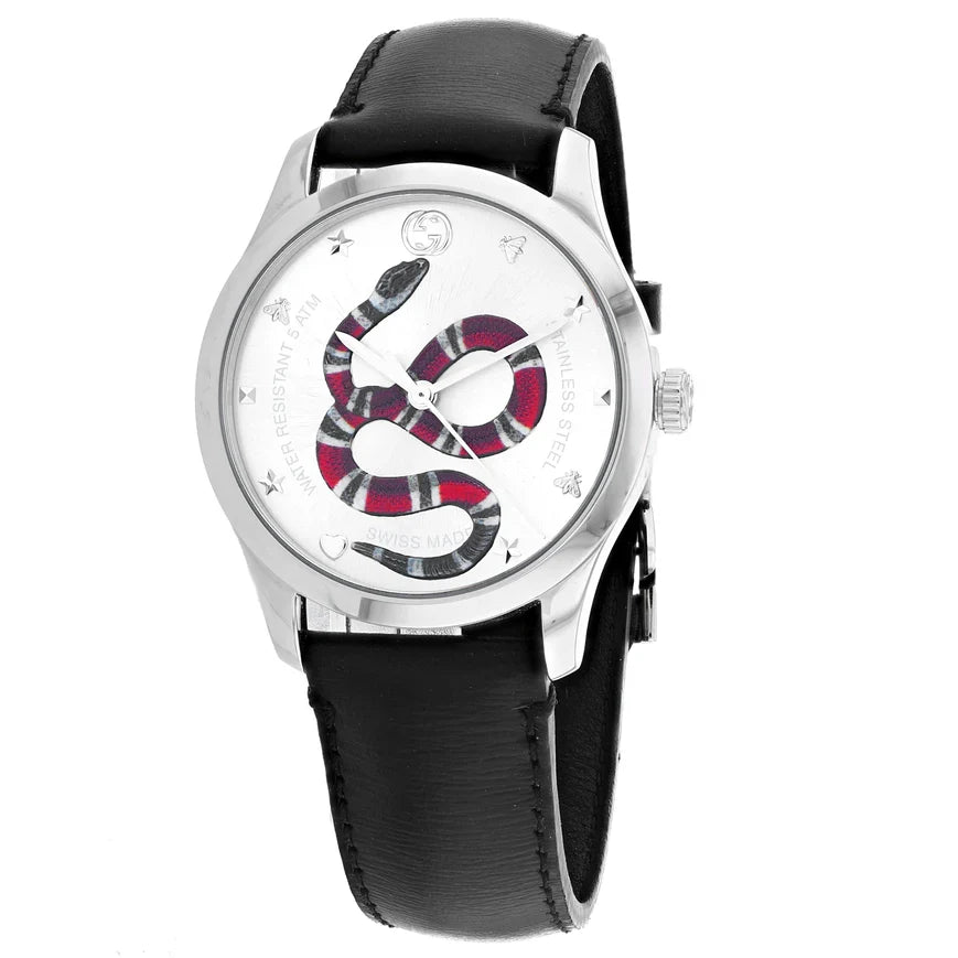 Gucci G-Timeless Silver Dial Leather Strap Men's Watch - YA1264137