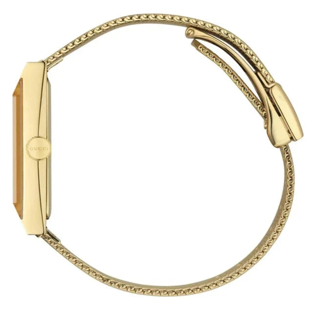 Gucci G-Frame Quartz White, Red, Blue Web Mother of Pearl Dial Gold Ladies Watch - YA147410