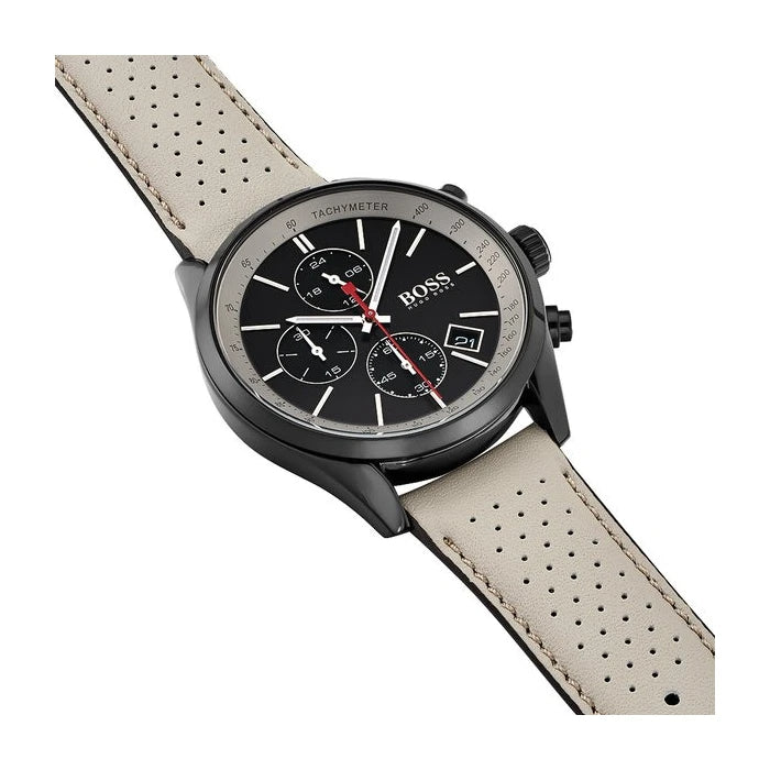 Hugo Boss Grand Prix Chronograph Black Dial Grey Leather Strap Watch for Men - 1513562 1513562 - Image 9