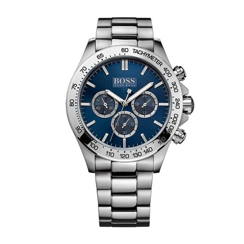 Hugo Boss Ikon Chronograph Blue Dial Silver Steel Strap Men's Watch - 1512963