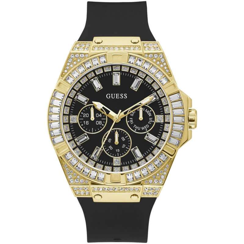 Guess black silicone strap gold case Men's Watch - GW0208G2