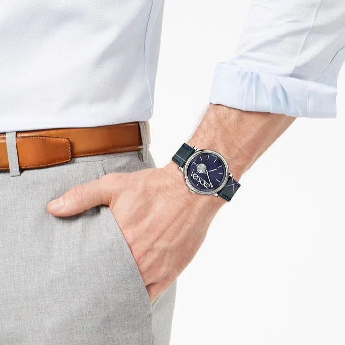 Versace V-Circle The Clans Edition Blue Plaid Men's Watch - VEBQ00118