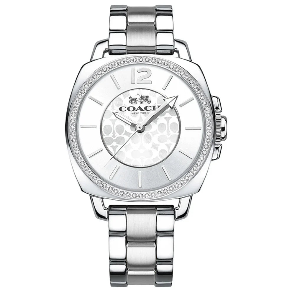 COACH Boyfriend Silver Tone Crystal Accented Logo Dial Women's Watch - 14503140