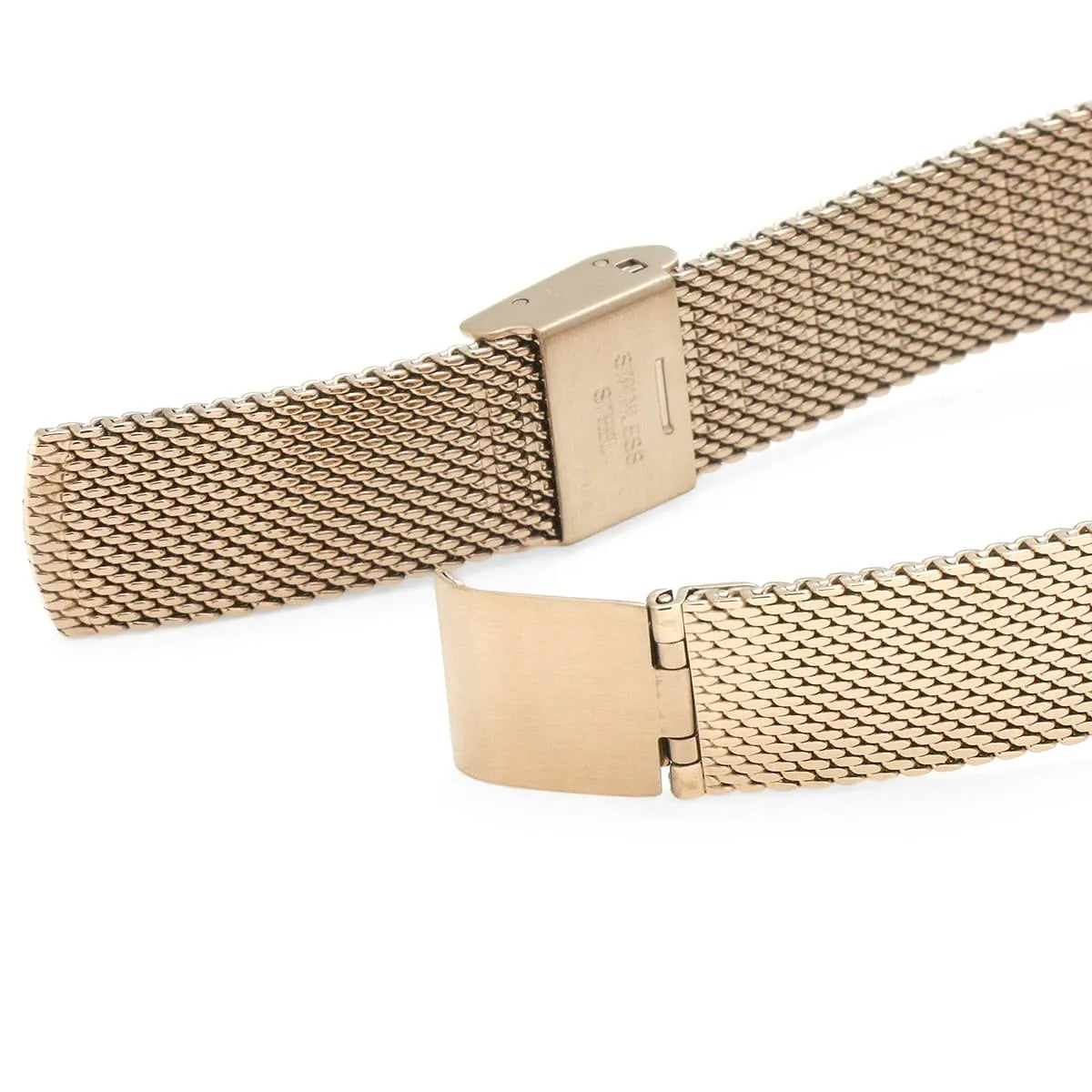 Hugo Boss Infinity mesh bracelet showing fold-over clasps and rose gold finish