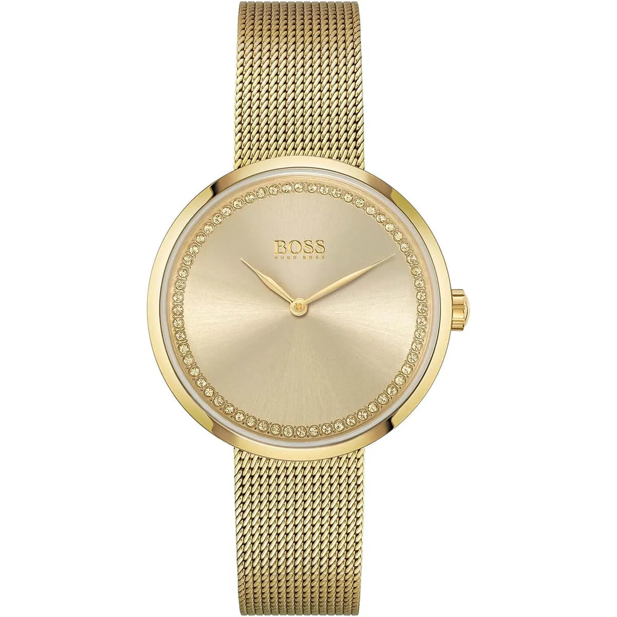 Hugo Boss Praise ladies watch with gold dial and golden mesh strap