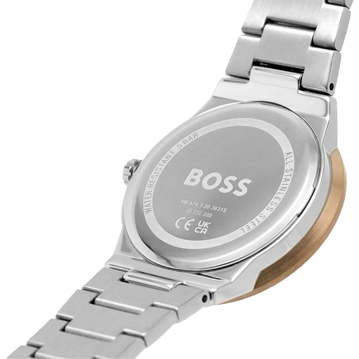Hugo Boss Breath watch caseback showing BOSS branding and specifications
