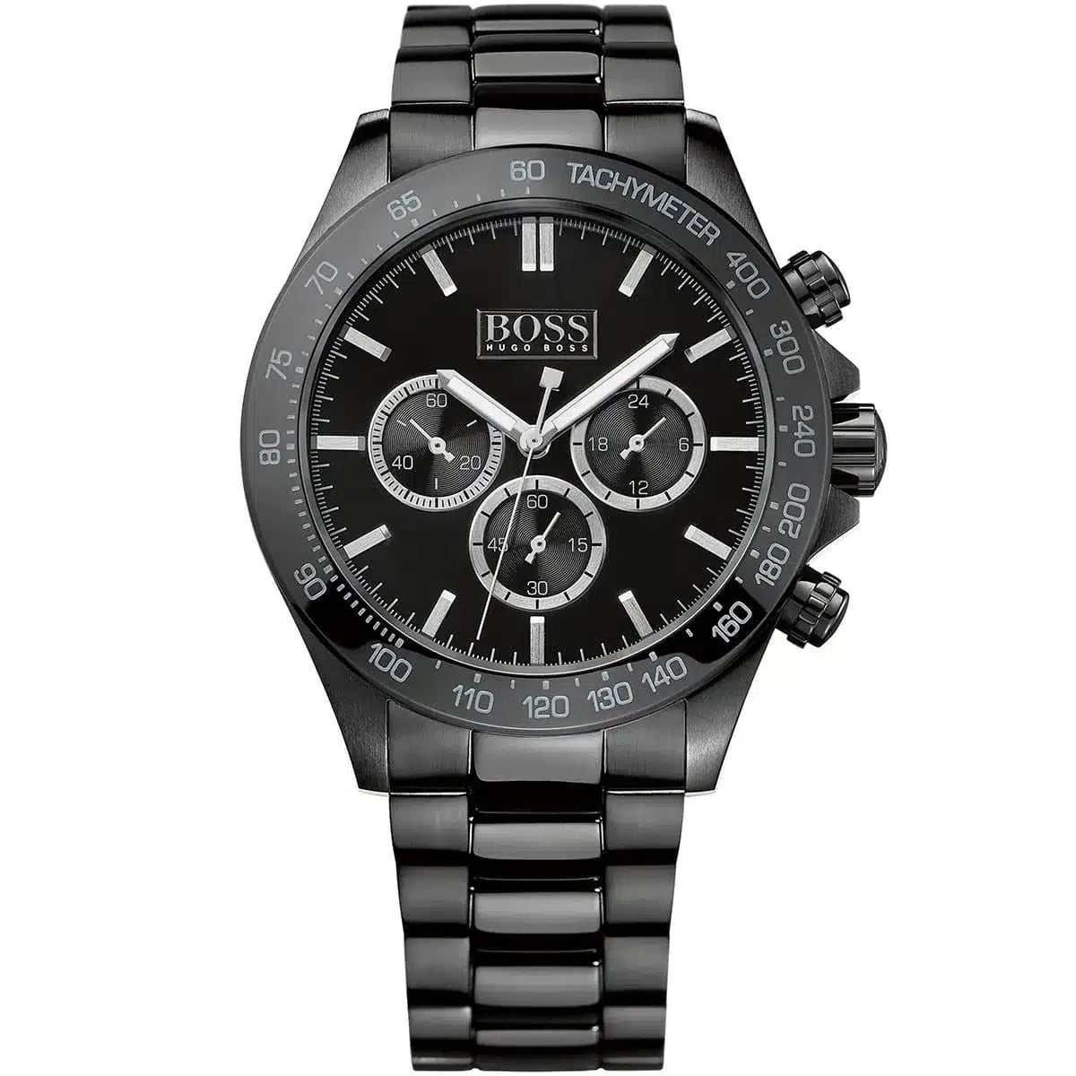 Hugo Boss chronograph men's watch with black dial and stainless steel band