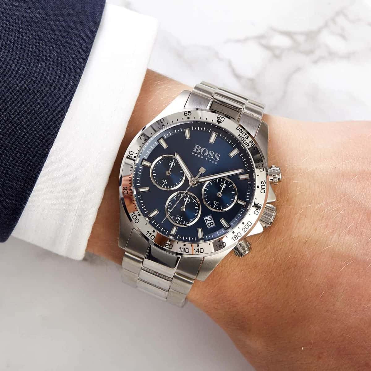 Hugo Boss Ikon Chronograph Blue Dial Silver Steel Strap Men's Watch - 1512963