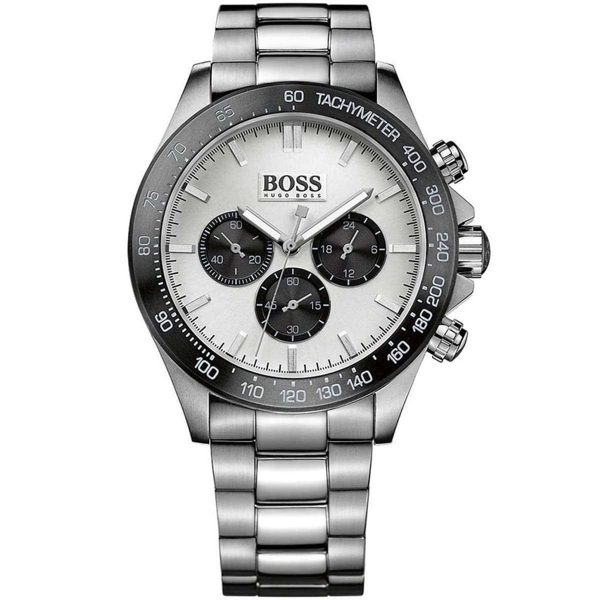 Hugo Boss Ikon Chronograph Silver Dial Silver Steel Strap Men's Watch - 1512964