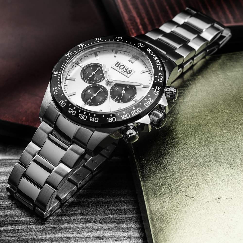 Hugo Boss Ikon Chronograph Silver Dial Silver Steel Strap Men's Watch - 1512964
