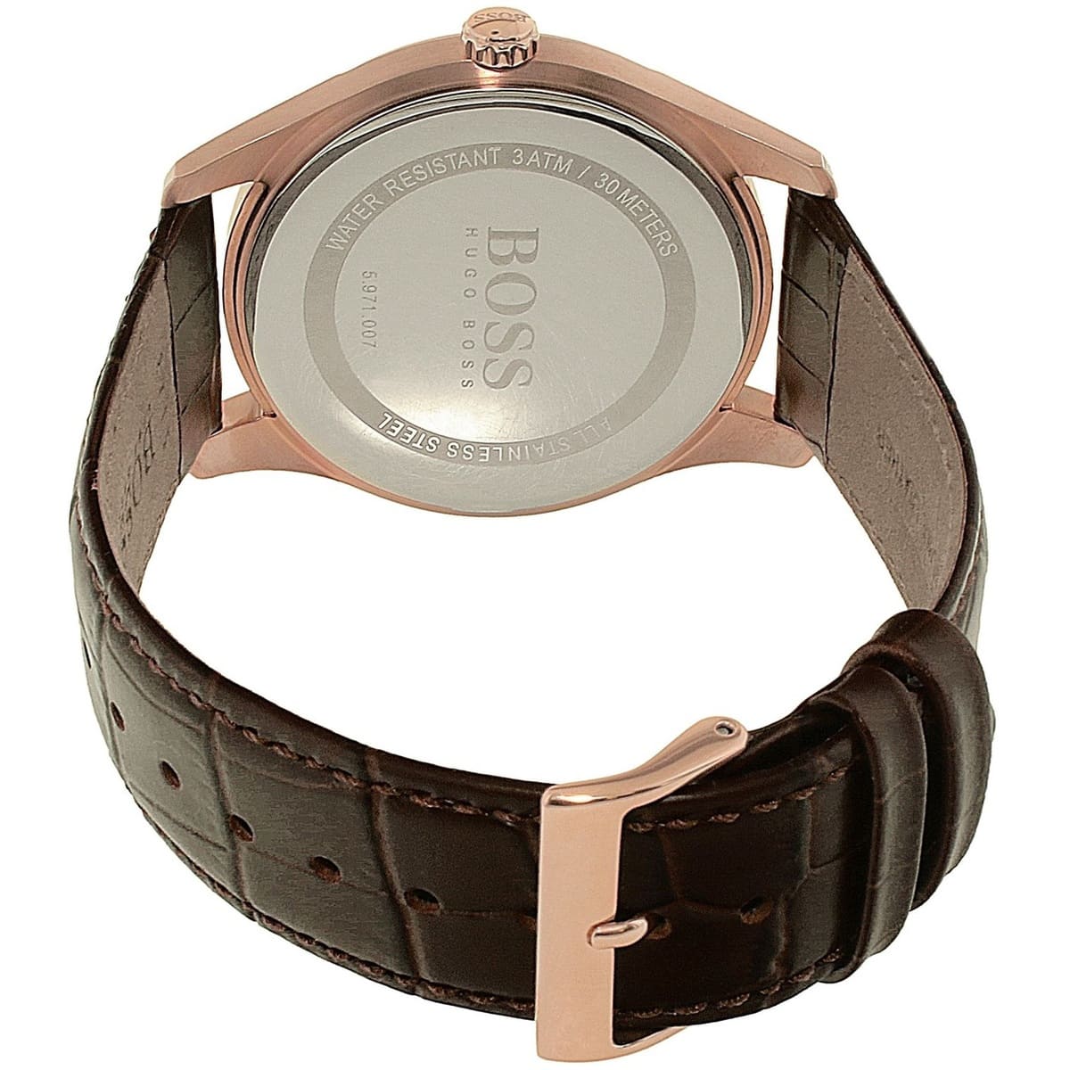 Hugo Boss Ambassador watch case back showing engraved BOSS branding