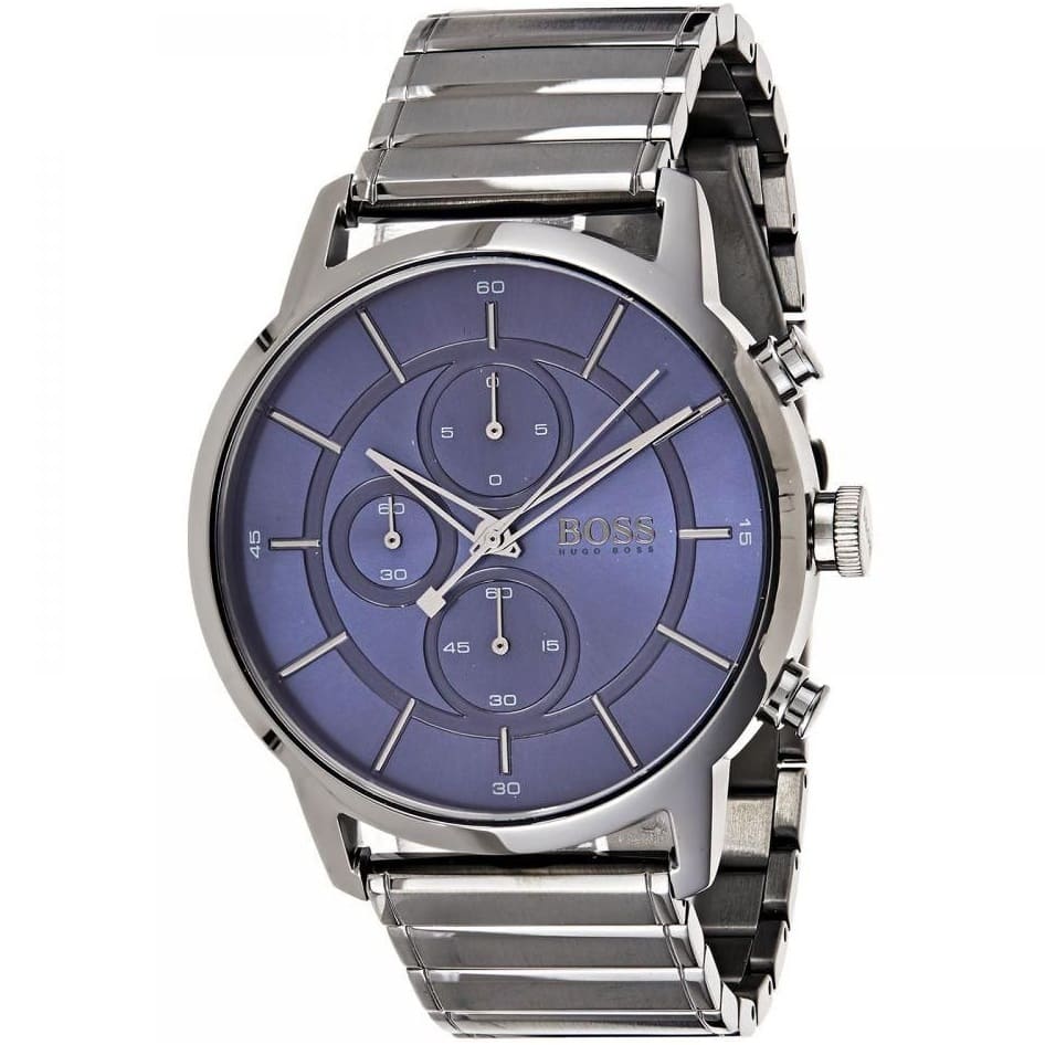Hugo Boss Chronograph Blue Dial Gray Stainless Steel Bracelet Mens Watch - 1513574
