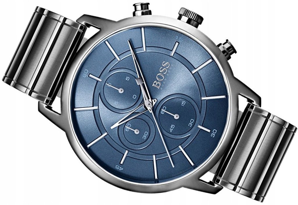 Hugo Boss Chronograph Blue Dial Gray Stainless Steel Bracelet Mens Watch - 1513574