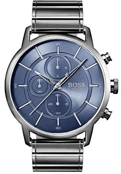 Hugo Boss Chronograph Blue Dial Gray Stainless Steel Bracelet Mens Watch - 1513574