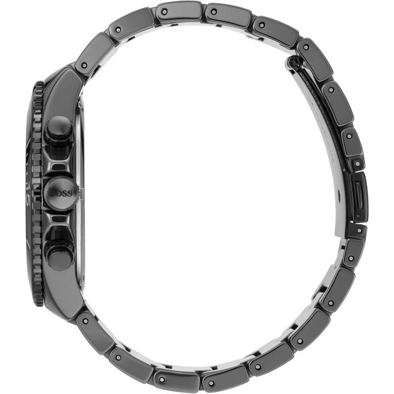 Hugo Boss Talent Chronograph black metal link bracelet detail view