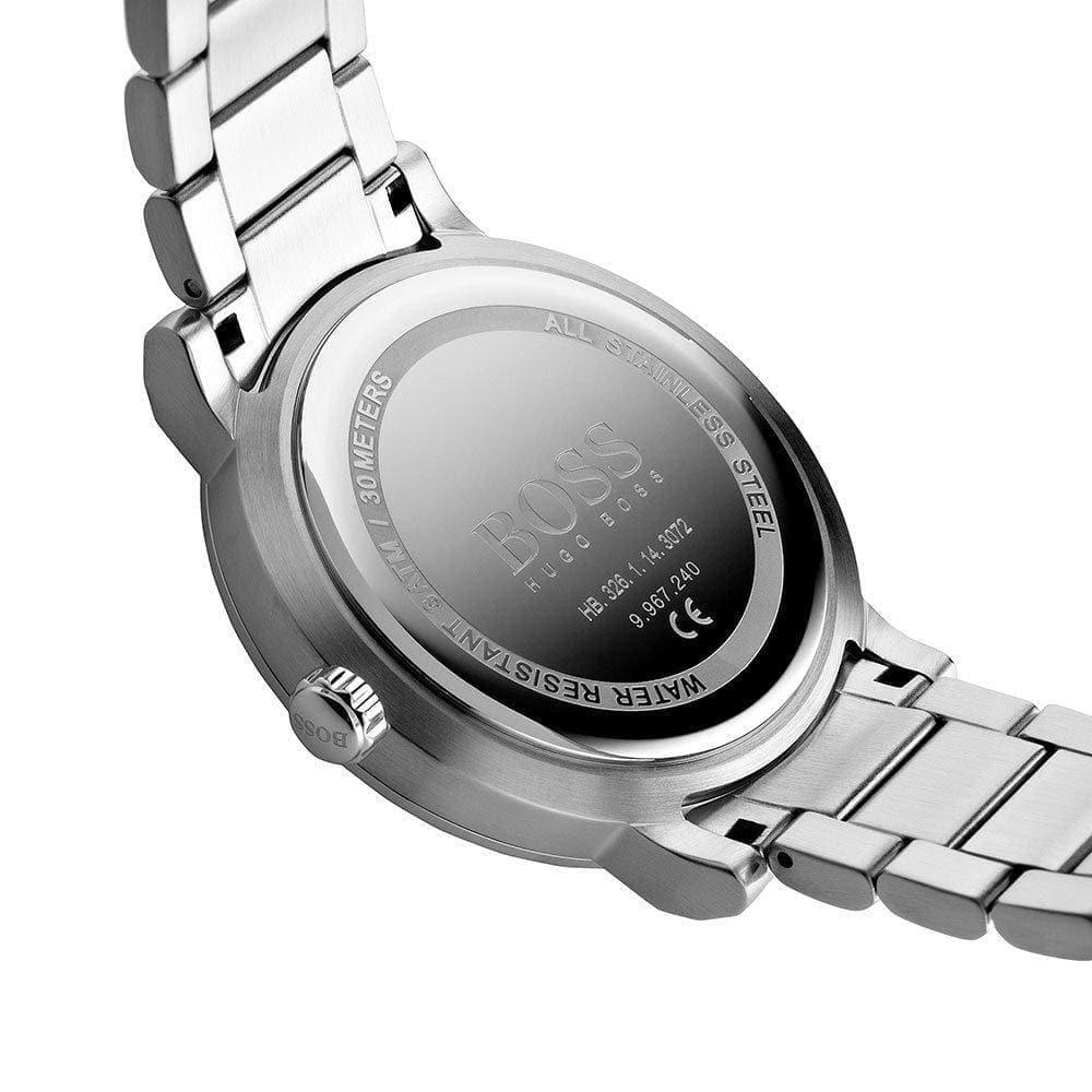 Hugo Boss PIONEER watch caseback showing stainless steel with engraved logo