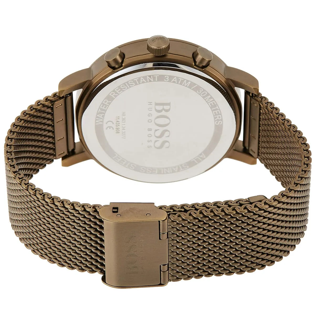 Hugo Boss Spirit chronograph watch worn, showing dial and mesh strap fit