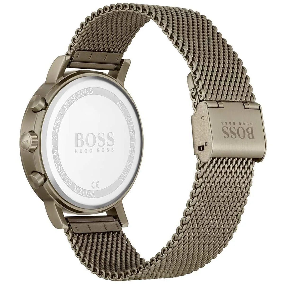 Brown stainless steel mesh strap with push-button fold-over clasp