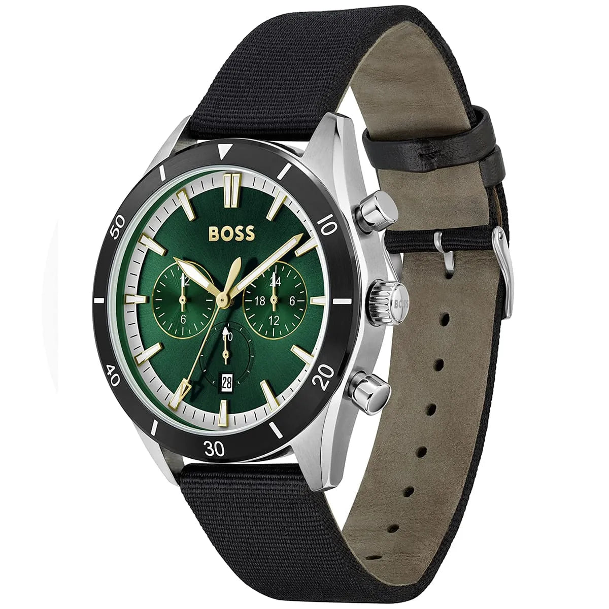 Hugo Boss Santiago Chronograph 44mm Green Dial Black Textile Strap Men's Watch - 1513936
