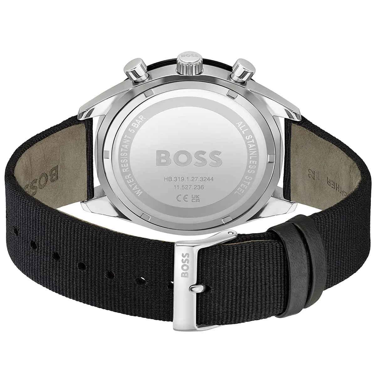 Hugo Boss Santiago Chronograph 44mm Green Dial Black Textile Strap Men's Watch - 1513936