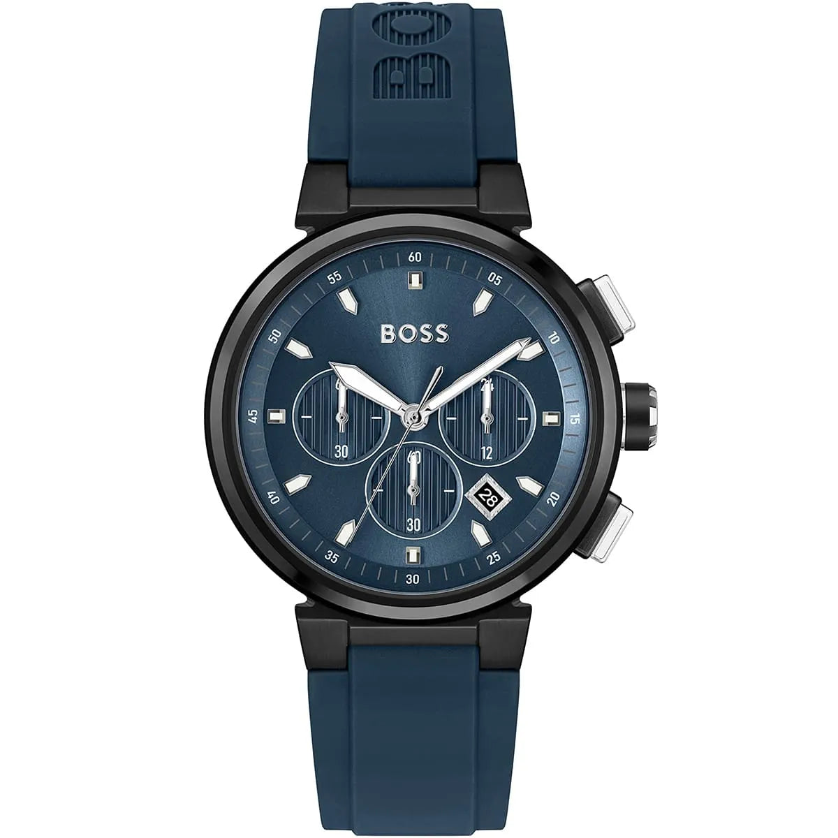 Hugo Boss P-Lux chronograph men's watch with blue dial and blue rubber strap
